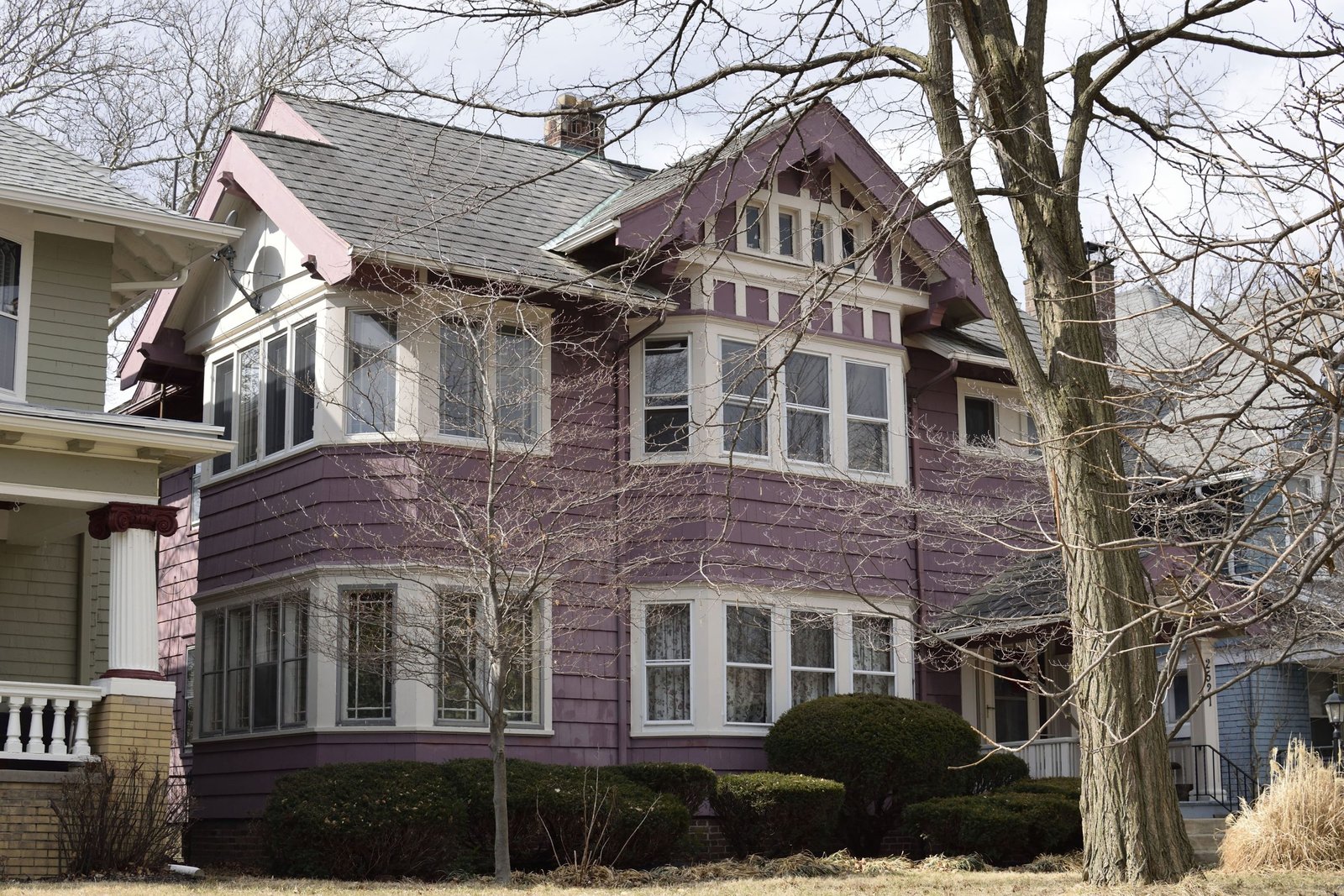 Two storey house with steep gables