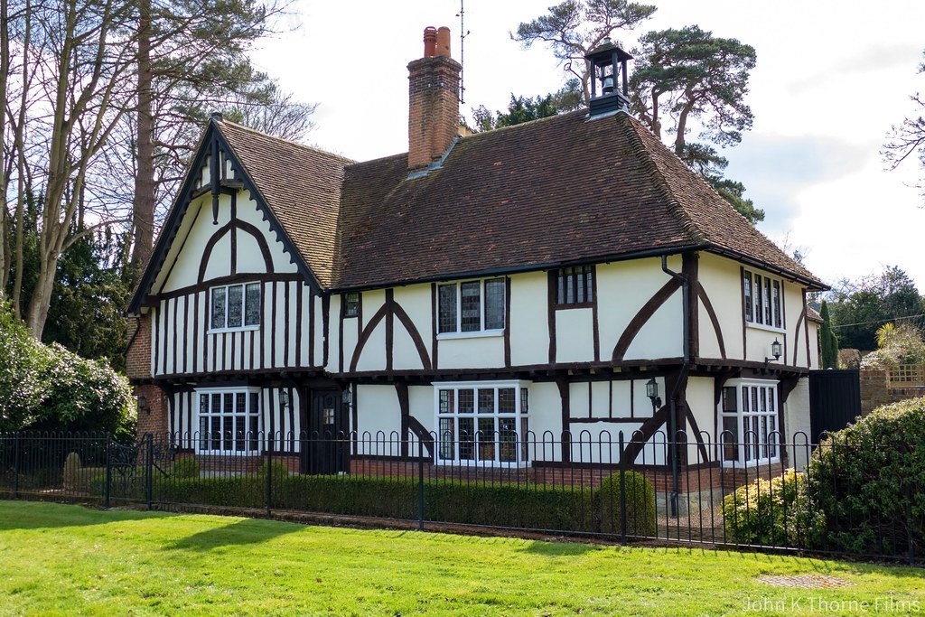Tudor style house with timber framing