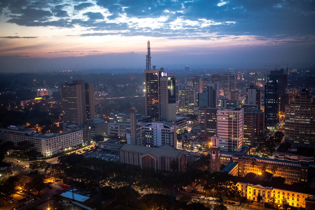 Aerial view across a city