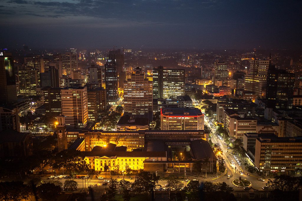 Panoramic view over a city and river